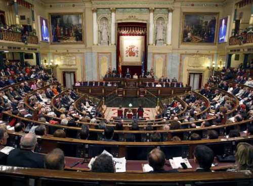 Vista general del hemiciclo del Congreso de los Diputados durante la intervención del Rey el 16 de abril de 2008